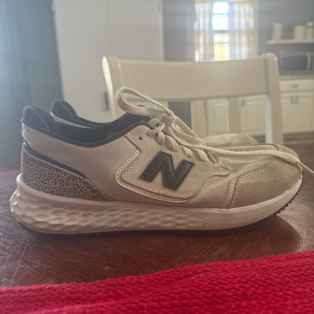 New Balance Cream and Black Athletic Shoes Cheetah Print